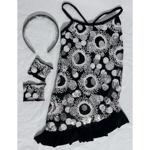 Weissman Girls XS Black Sequin Dance Costume Set Headband and Cuffs 6106